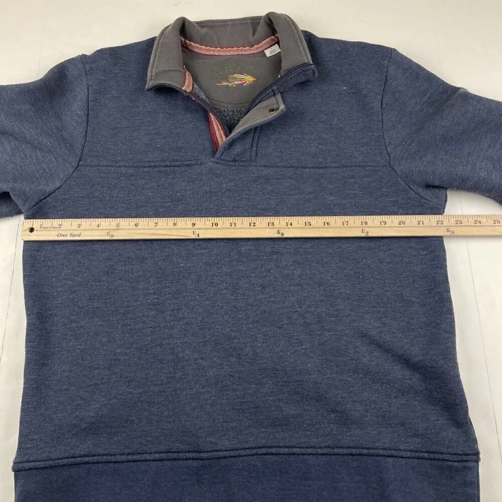 Orvis 1/4 Zip Pullover Sweater Men’s L Fleece Lined Cotton Blend Navy Casual